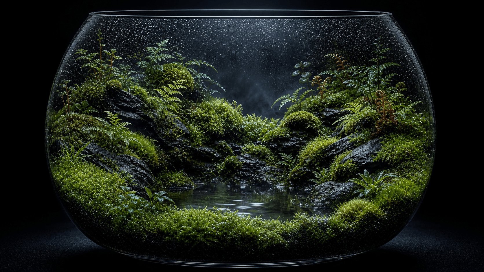 静かな水辺を思わせる苔テラリウム